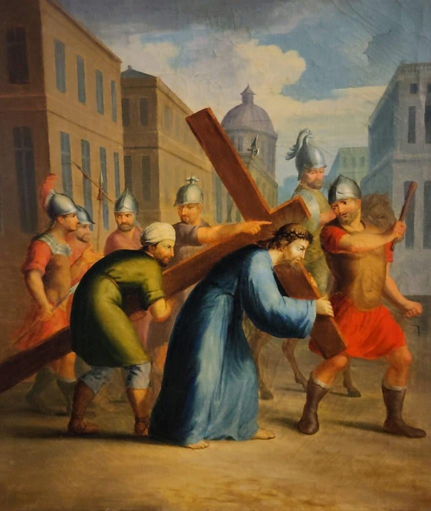 5e statie Simon van Cyrene helpt Jezus het kruis dragen, Ophalen of Verzenden