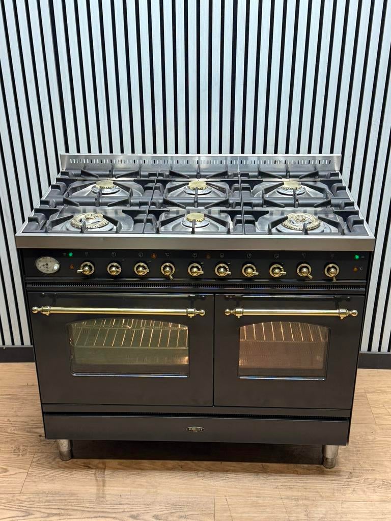 Luxe Boretti Fornuis antraciet/messing met 6 zones 100 cm, Oven, Hete lucht, 60 cm of meer, Ophalen of Verzenden