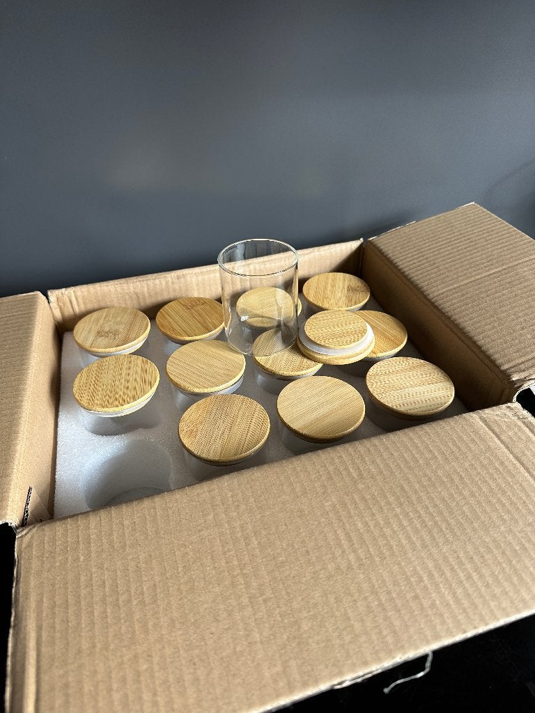 12 transparante glazen potjes met deksel, Ophalen of Verzenden, Nieuw, Glas, Kaars