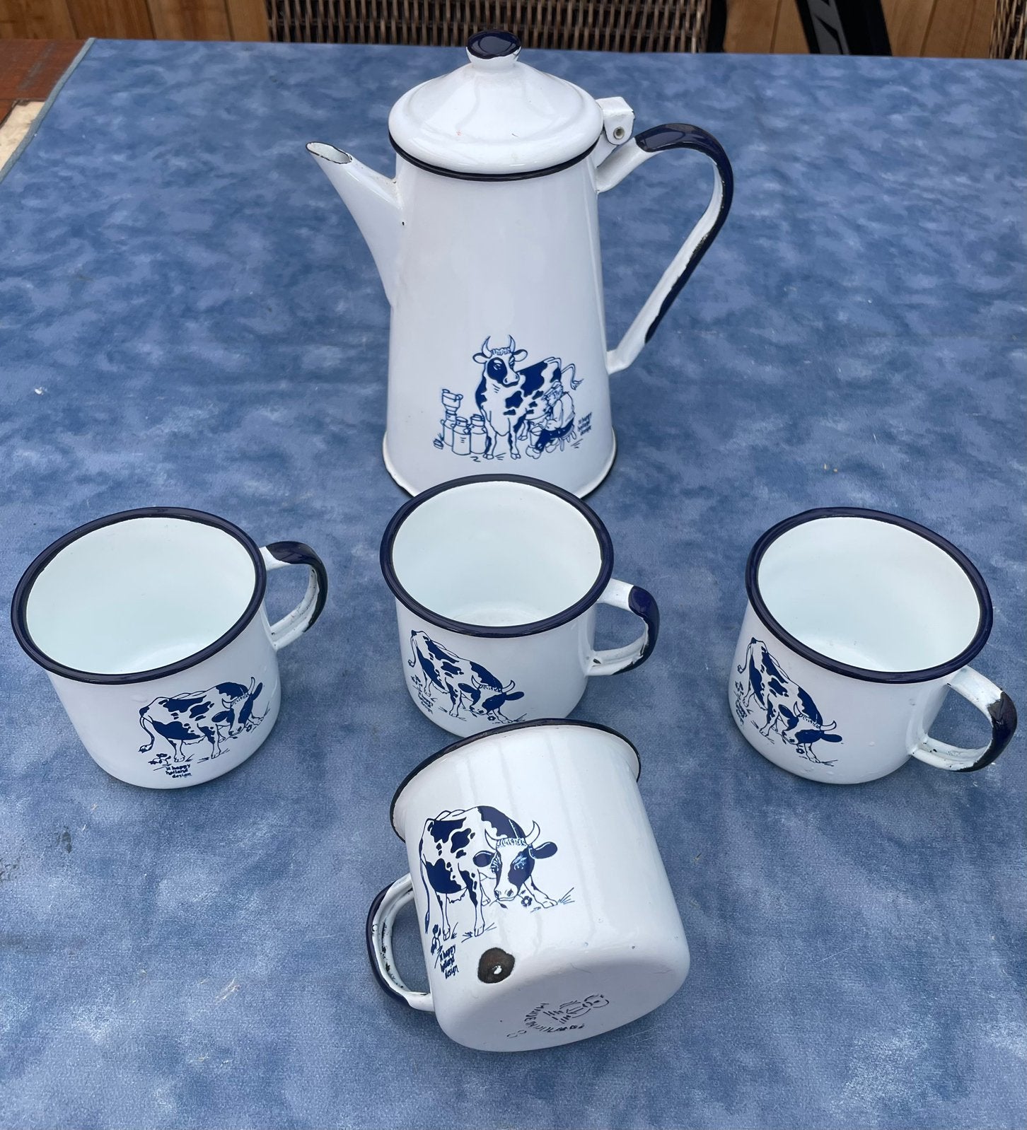 Emaile koffieset , koffiekan en vergiet, Ophalen