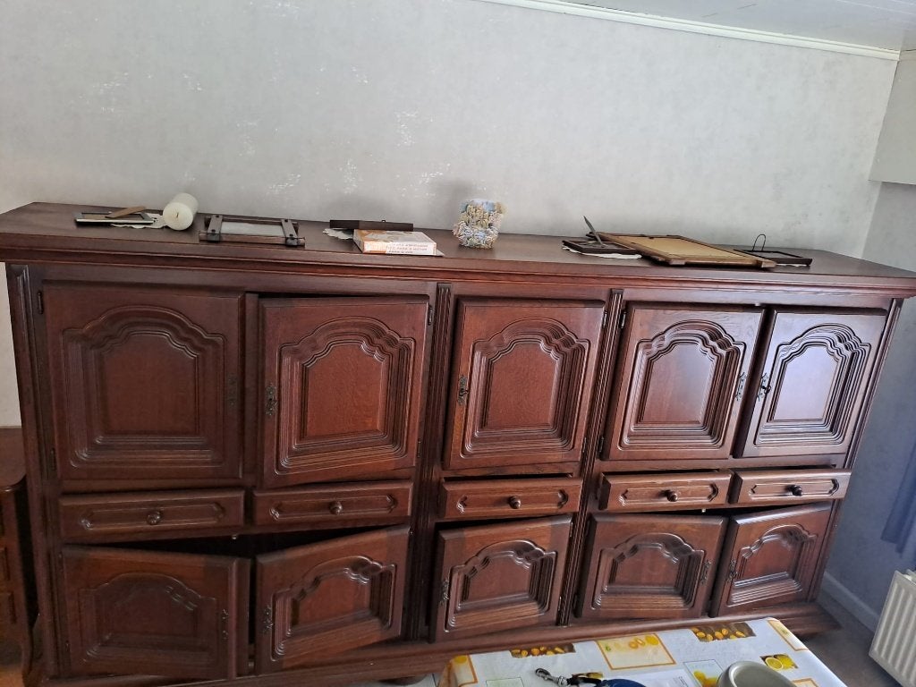 vintage kasten en tafel, Huis en Inrichting, Kasten | Buffetkasten, Ophalen, Met deur(en), Eikenhout, Zo goed als nieuw