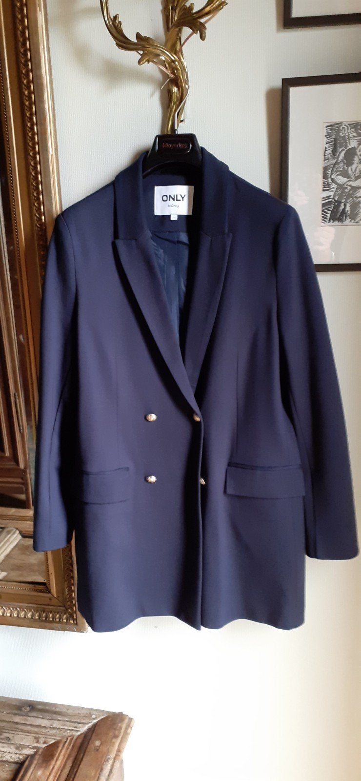 blauwe blazer korte mantel, Kleding | Dames, Jasjes, Kostuums en Pakken, Ophalen, Maat 42/44 (L)