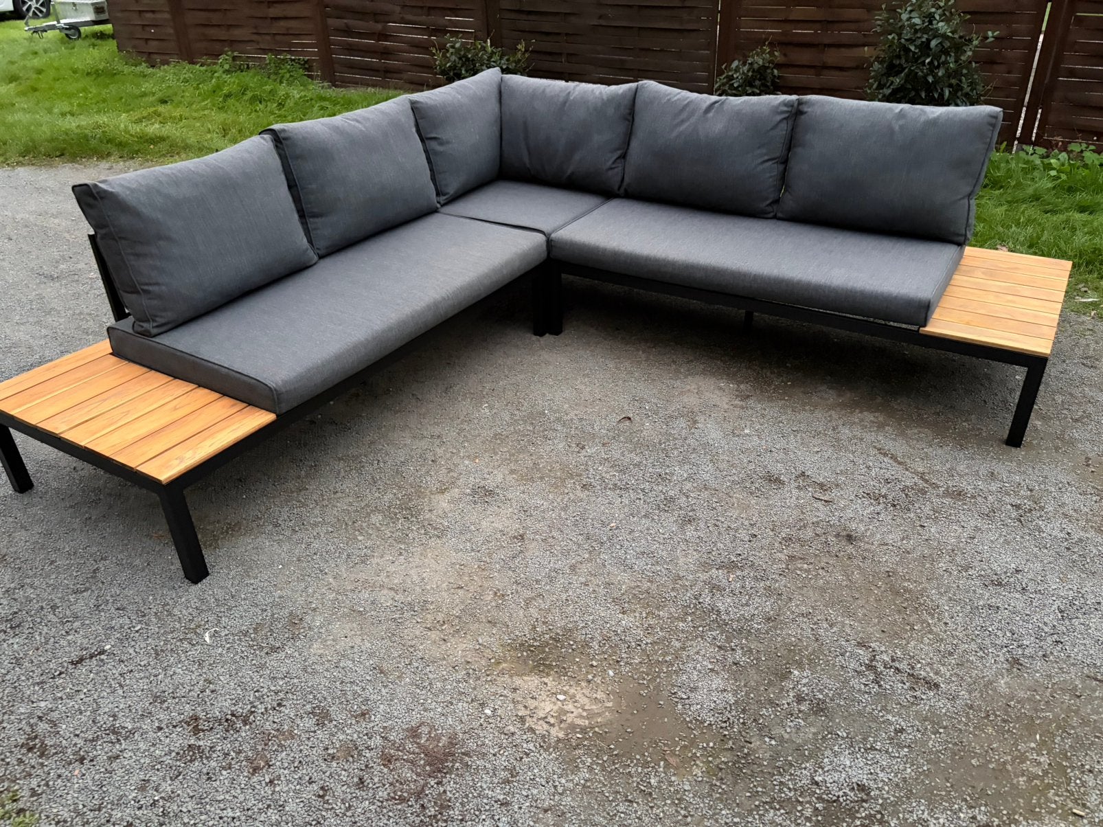 Loungeset aluminium acaciahout met bijhorende weathe kussens, Tuin en Terras, Ophalen, Zo goed als nieuw, Aluminium, Loungeset