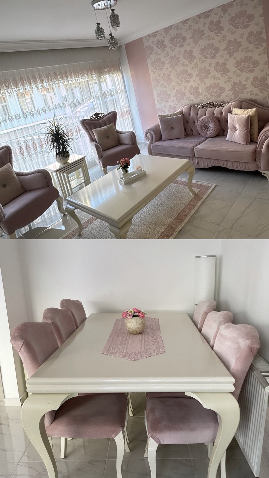 Complete woonkamer & eetkamer set – crème/oudroze, Maison & Meubles, Canapés | Coins salons complets, Enlèvement, Utilisé