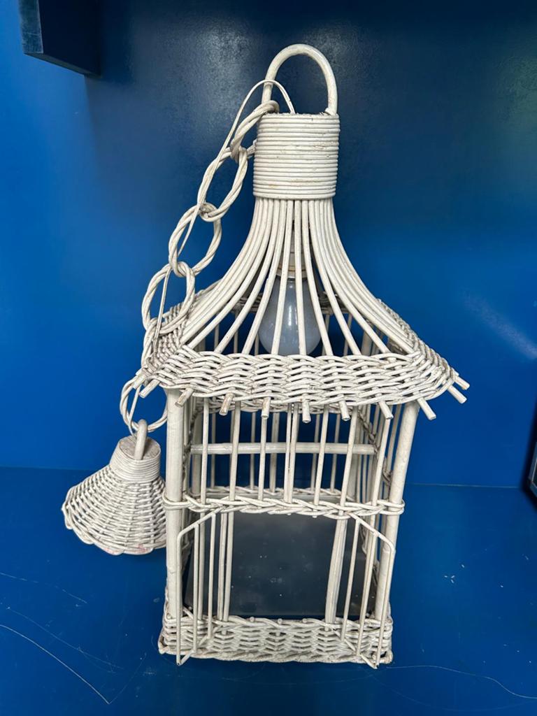 Decoratieve rotan hanglamp / vogelkooi lamp, Maison & Meubles, Lampes | Suspensions, Utilisé, Enlèvement
