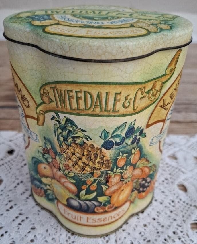 Vintage Engels blik, fruit essences, Tweedale & Co, Preston, Verzamelen, Ophalen of Verzenden, Gebruikt, Overige, Overige merken