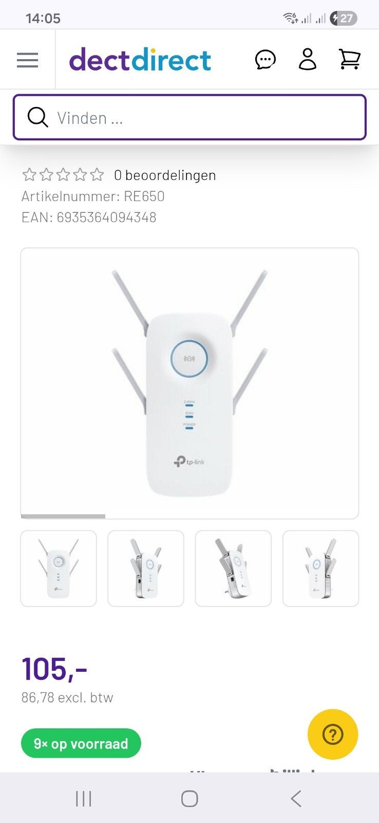 TP-Link RE650 - WiFi Repeater - Range Extender - WiFi 5 - 26, Ophalen