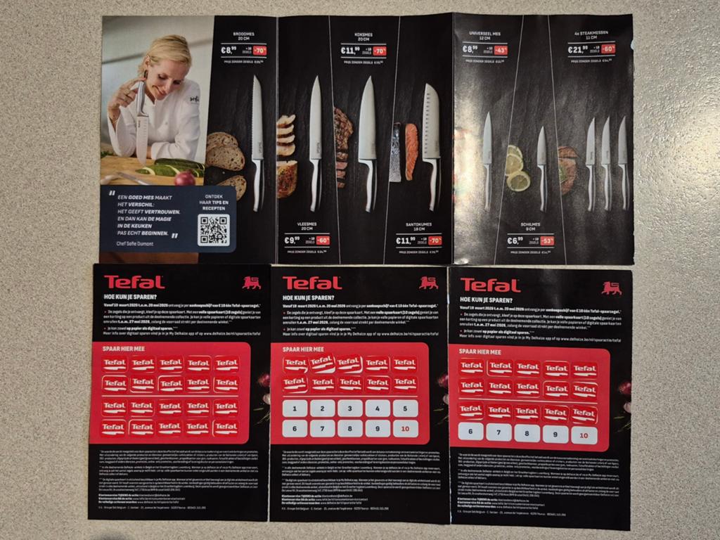 Delhaize Tefal messen spaaractie; 45 zegels, Verzamelen, Supermarktacties, Overige supermarkten, Ophalen of Verzenden