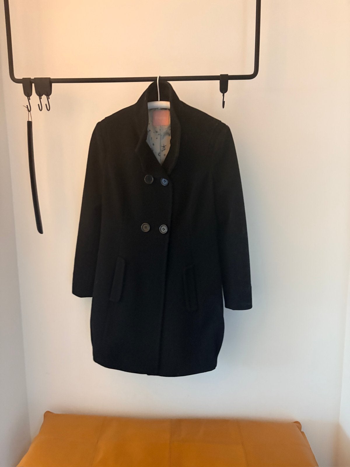 Wollen wintermantel , italiaans , maat L, Kleding | Dames, Ophalen, Zo goed als nieuw, Maat 42/44 (L), Zwart