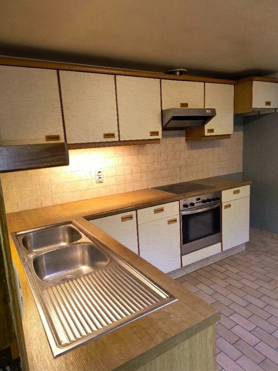 L-vormige keuken, Ophalen, Gebruikt, Crème, Hout