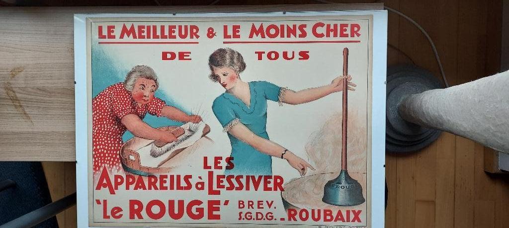 mooie oude affiche van "wasmachines Le Rouge, Roubaix", Verzamelen, Merken en Reclamevoorwerpen, Zo goed als nieuw, Verzenden