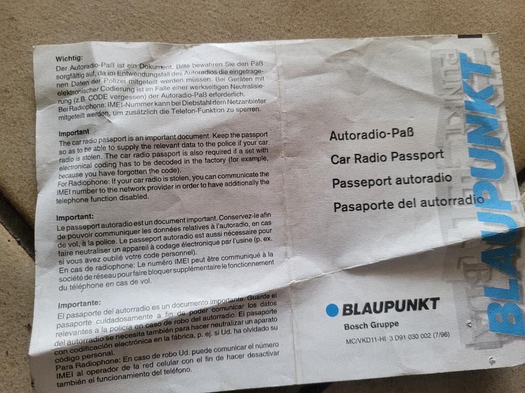 BLAUPUNKT BOSTON RCC45 originele beveiligingscodekaart, Ophalen of Verzenden, Zo goed als nieuw