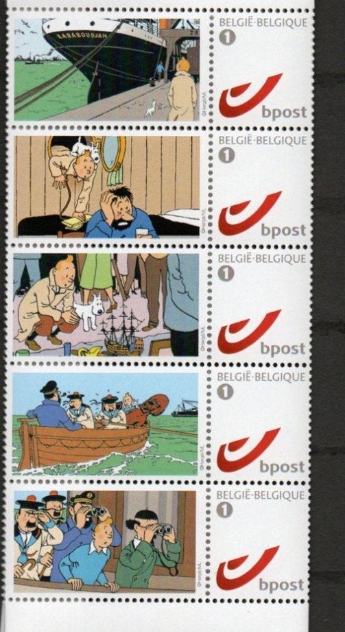 5 duostamps Tintin neufs, Enlèvement