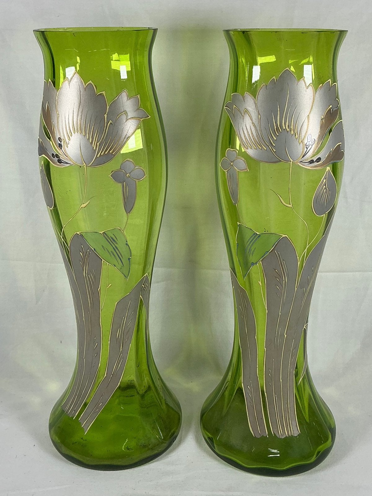 Paire de vases anciens en verre Legras de design Art Nouveau, Enlèvement ou Envoi
