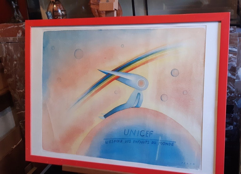 Jean-Michel Folon (1934–2005) een zeldzame druk (UNICEF), Antiquités & Art, Art | Lithographies & Sérigraphies, Enlèvement