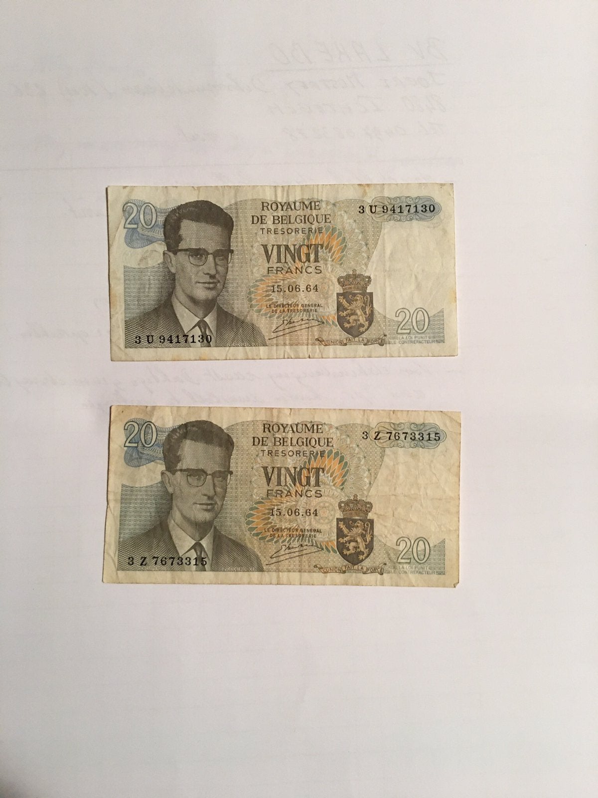 Billets vintage de 20 francs datant de 1964 (2 pièces), Enlèvement ou Envoi