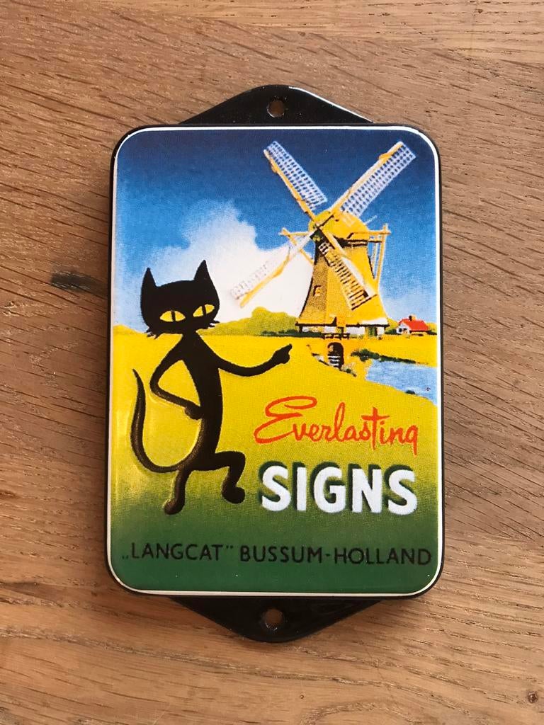 Langcat emaille reclamebord, Verzamelen, Ophalen of Verzenden, Zo goed als nieuw, Reclamebord