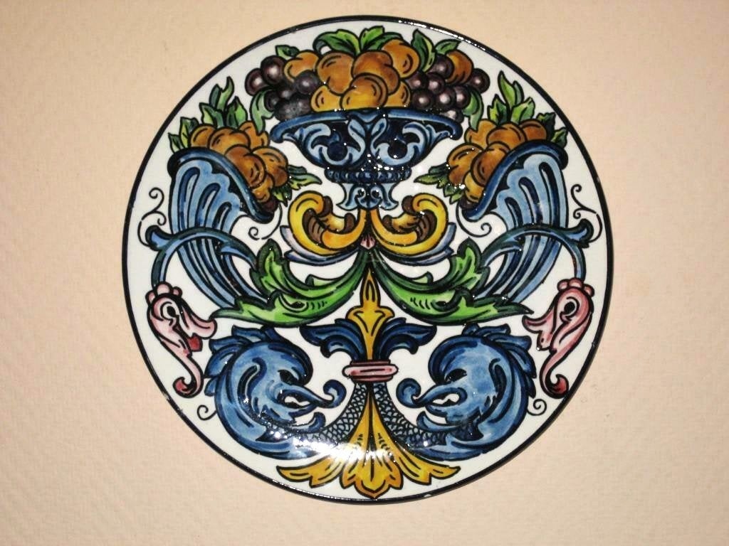 Prachtige vintage keramieken sierbord met unieke motieven, Ophalen of Verzenden