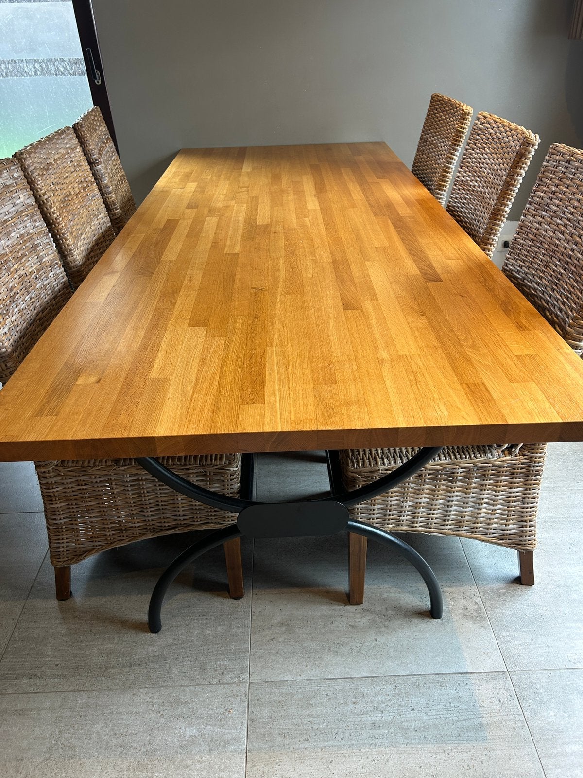 Tafel & ijzeren onderkant/poten (eiken tafel), Huis en Inrichting, Ophalen, 100 tot 150 cm, Eikenhout, 200 cm of meer