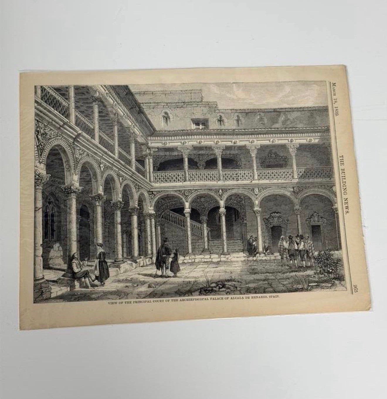 1859 Antieke Foto Prent Spanje Alcala Palace Building 1859, Verzamelen, Ophalen of Verzenden, Voor 1940, Zo goed als nieuw, Gebouw