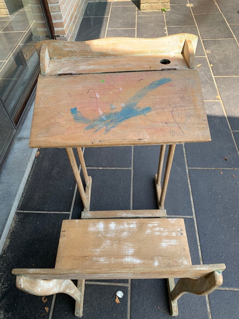SCHOOLBANKJE, Ophalen, Gebruikt, Hout, Kinderbureau