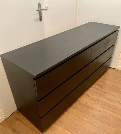 commode IKEA Noire Malm 6 tiroires, 25 à 50 cm, 5 tiroirs ou plus, Comme neuf, 100 à 150 cm