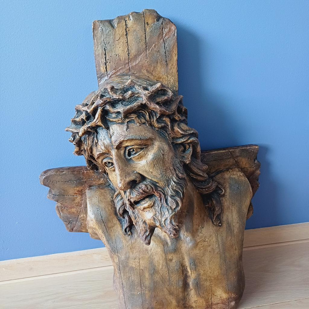 Gipsen buste van Christus gesigneerd Emil Thomasson, Antiek en Kunst, Ophalen, Buste, 20 - 50 cm, Overige materialen