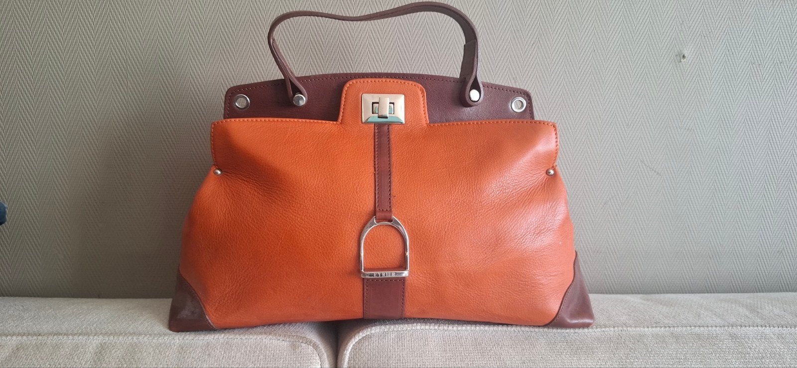 ETRIER leren dameshandtas,, Enlèvement ou Envoi, Orange
