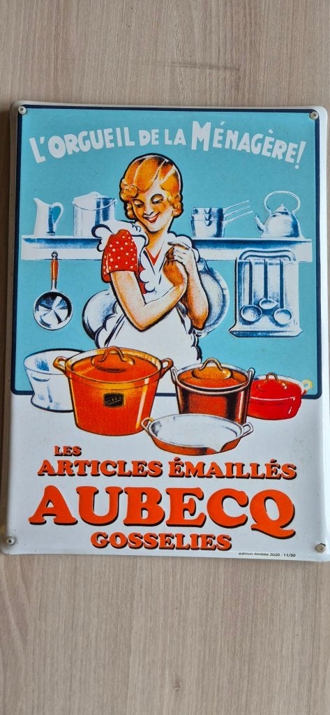 plaque émaillée Aubecq 42 cm x 30 cm, Enlèvement ou Envoi