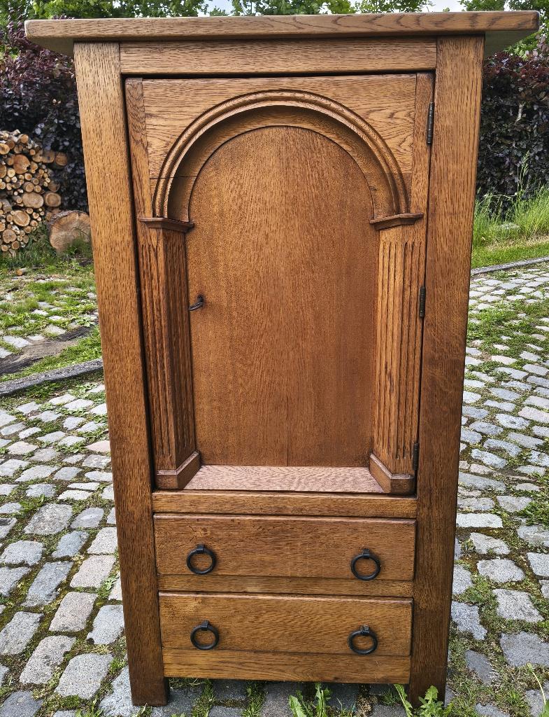 Massief eiken kast/ barkast, Antiek en Kunst, Ophalen