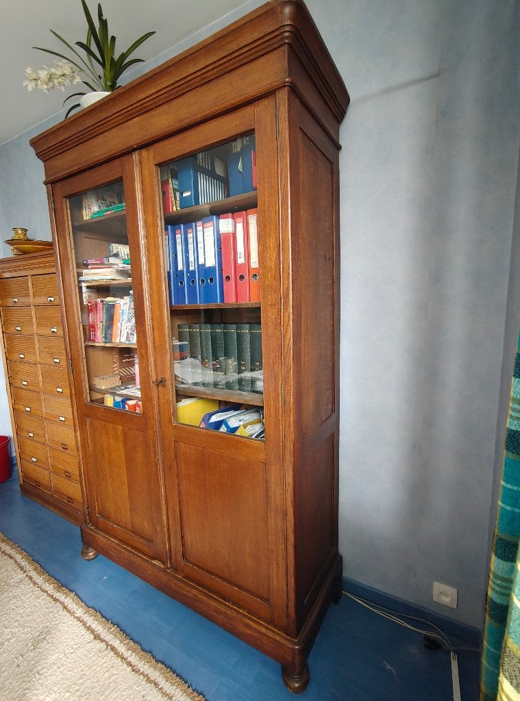 Bibliothèque vintage bois massif, Enlèvement, Utilisé, Rustique, Avec porte(s)