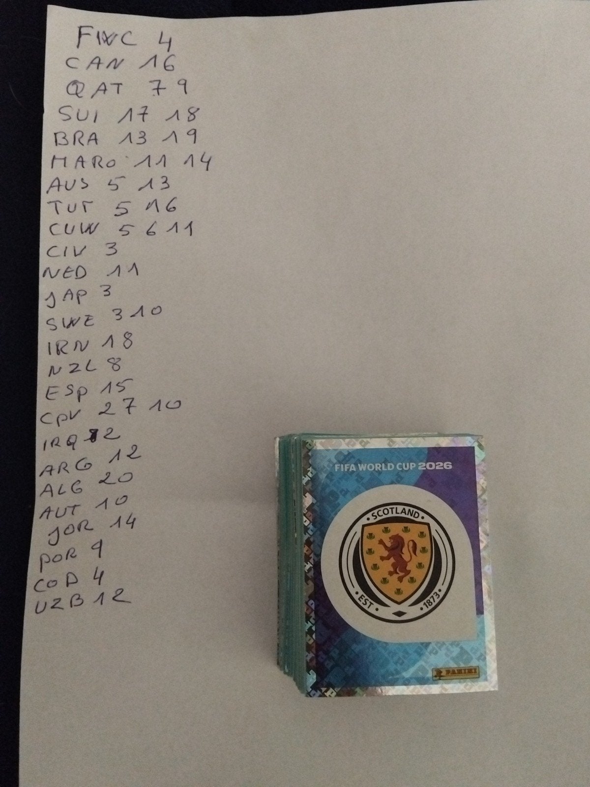 Carte panini manquante (36) et doublons (échanger ou vendre)