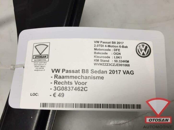 vw passat b8 2017 l ve vitre avant droite 3g0837462c, Volkswagen, Volkswagen AG, Vw@volkswagen.de, Utilisé