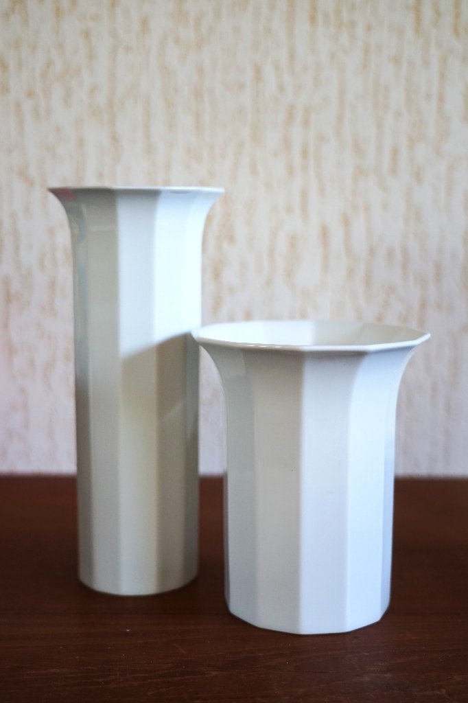 set van 2 Rosenthal Polygon vazen, Maison & Meubles, Accessoires pour la Maison | Vases, Enlèvement ou Envoi, Utilisé, Blanc, Pierre/céramique