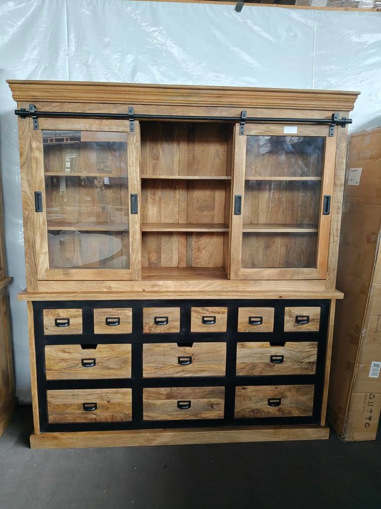 Unieke buffetkast mangohout (outlet), Maison & Meubles, Armoires | Commodes, Neuf, 150 à 200 cm, 150 à 200 cm, 25 à 50 cm, Autres essences de bois