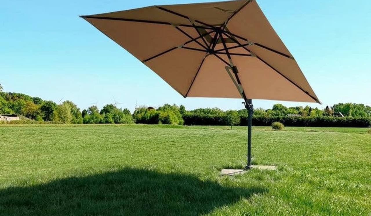 Parasol flottant carré de qualité supérieure, 3 x 3, pivotan, Jardin & Terrasse, Enlèvement ou Envoi, Étanche, Comme neuf, Parasol flottant
