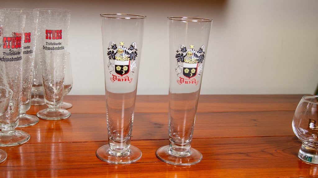 2 x Antiek Duvel glas, Duvelglas fluitglas, Ophalen of Verzenden, Zo goed als nieuw, Glas of Glazen, Duvel