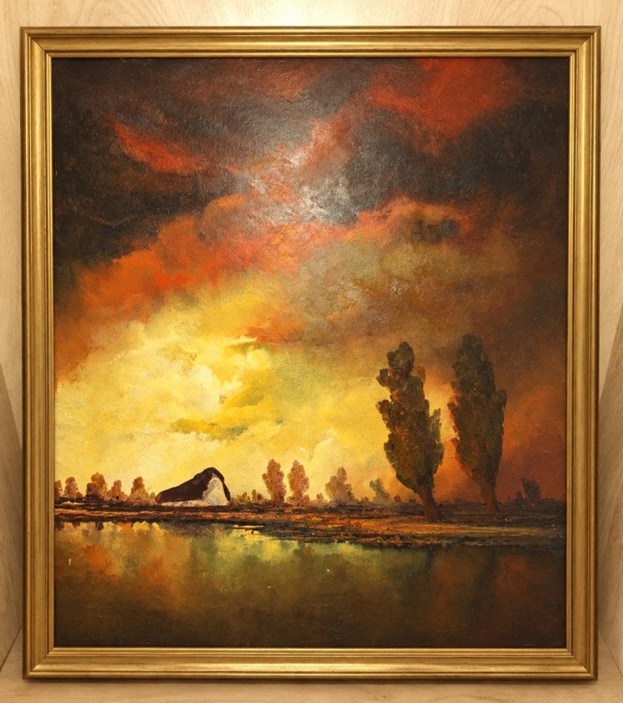 Kleurrijk schilderij, Antiek en Kunst, Kunst | Schilderijen | Klassiek, Doek, Ophalen of Verzenden, Gesigneerd, Landschap