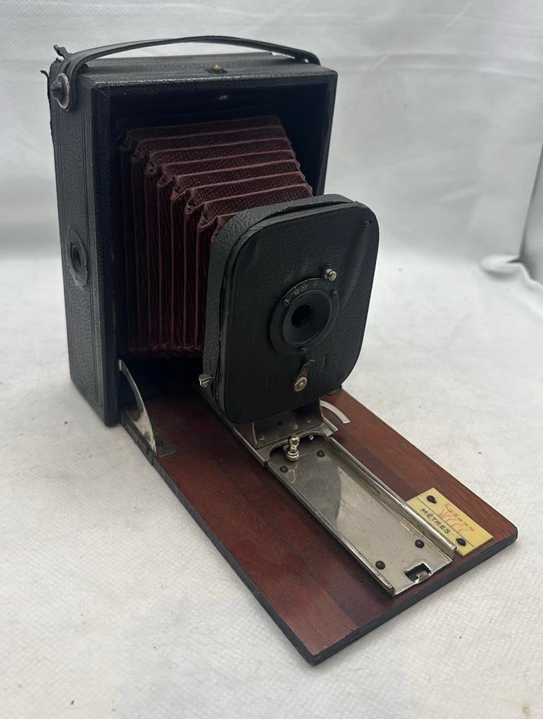 Antieke 6x9 camera met opvouwbare plaat - Burgundy Bellows, Ophalen of Verzenden, Voor 1940, Fototoestel