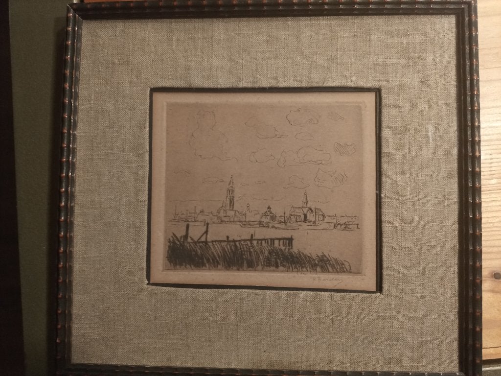 Richard Baseleer ,originele tekening Schelde, Ophalen, Tekening, Potloodtekening, Handgemaakt