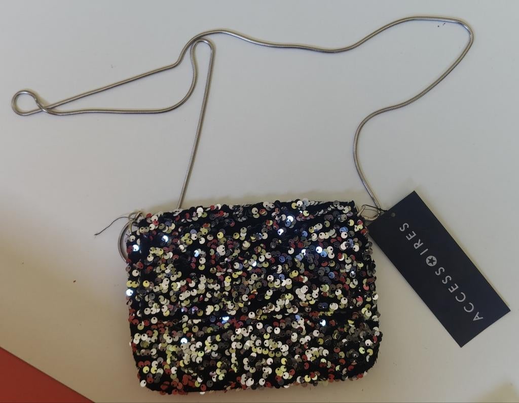 NIEUW: Prachtig pailletten tasje met zilveren ketting, Ophalen, Zo goed als nieuw, Overige kleuren, Avondtasje