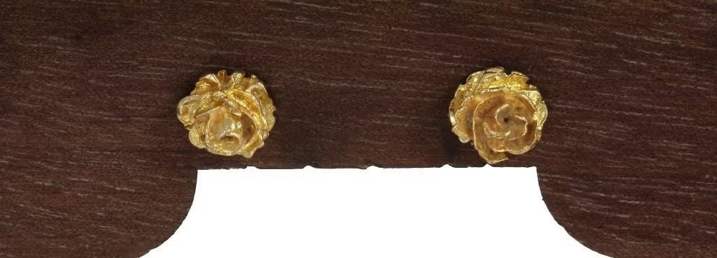 Bloem roos 14k gouden set fraaie oorbellen stekers dames, Hangers, Ophalen of Verzenden, Zo goed als nieuw, Met edelsteen