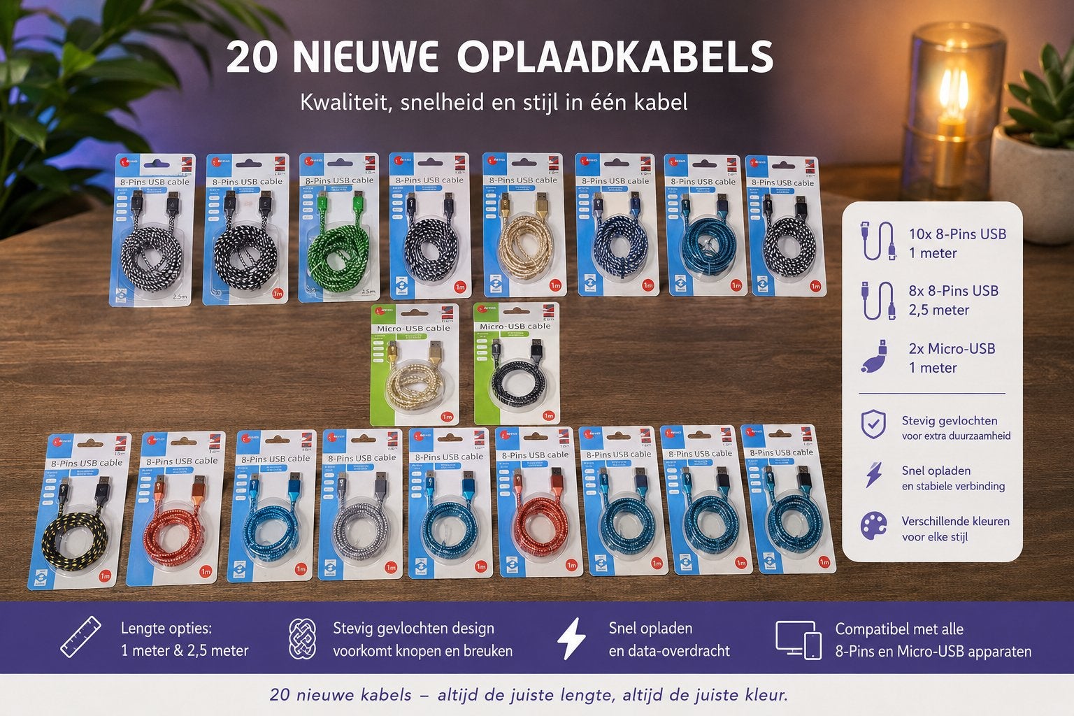 Lot de 20 câbles de recharge, Enlèvement, Neuf