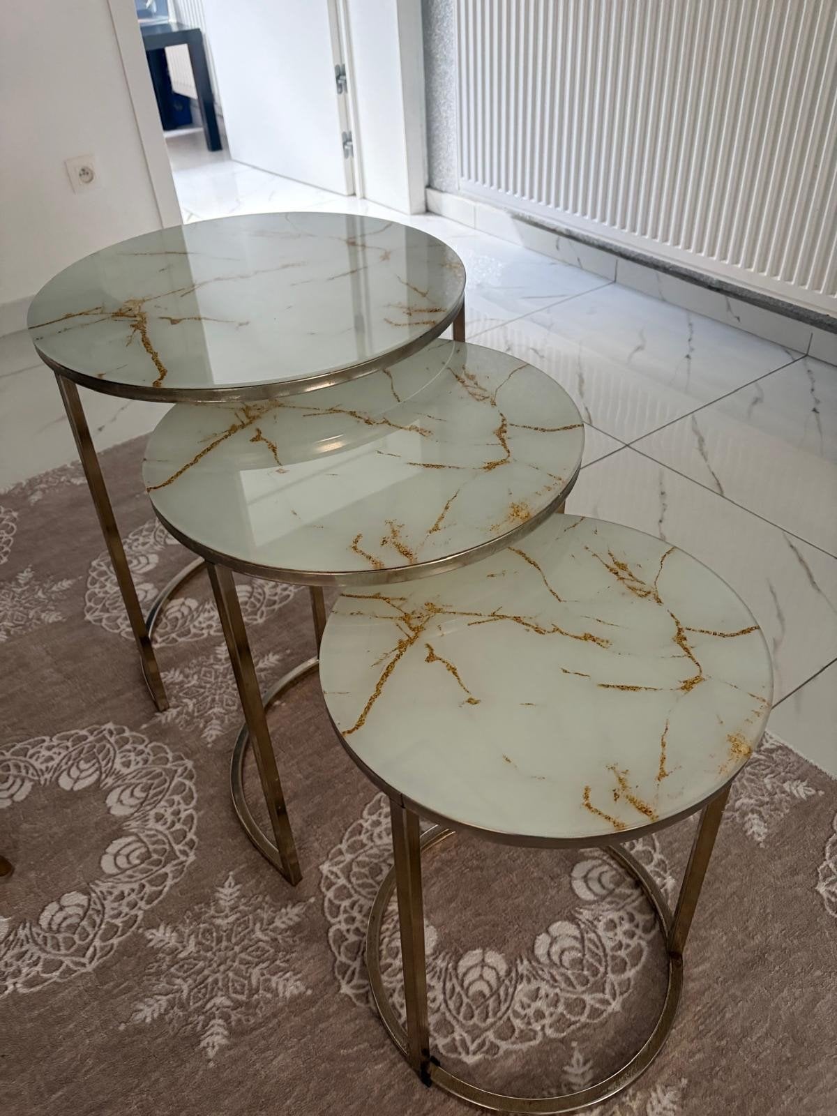 Set van 3 ronde salontafels – wit/goud, Enlèvement