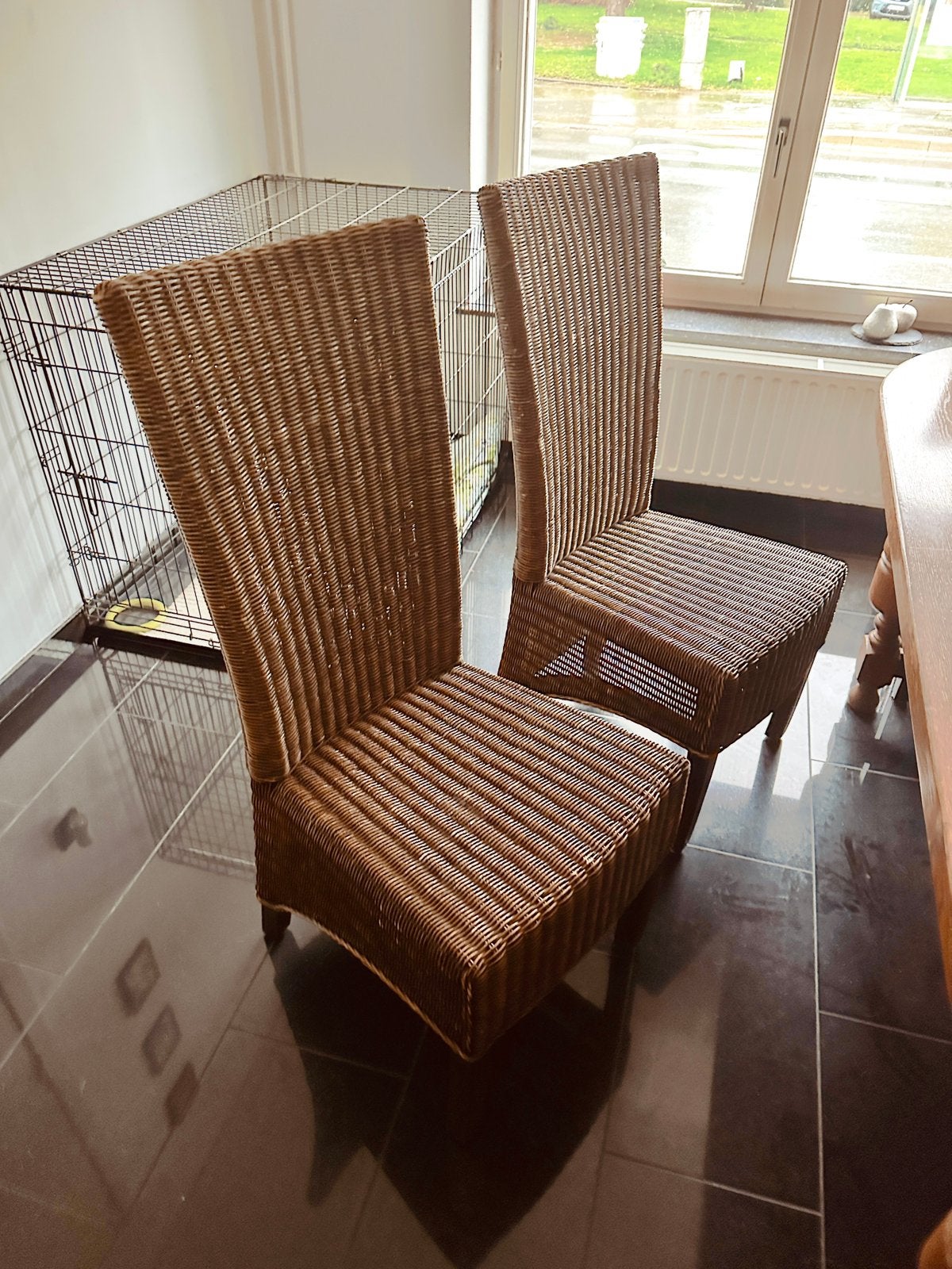 6 eetkamerstoelen uit hout-riet, Maison & Meubles, Brun, Enlèvement, Bois, Cinq, Six Chaises ou plus
