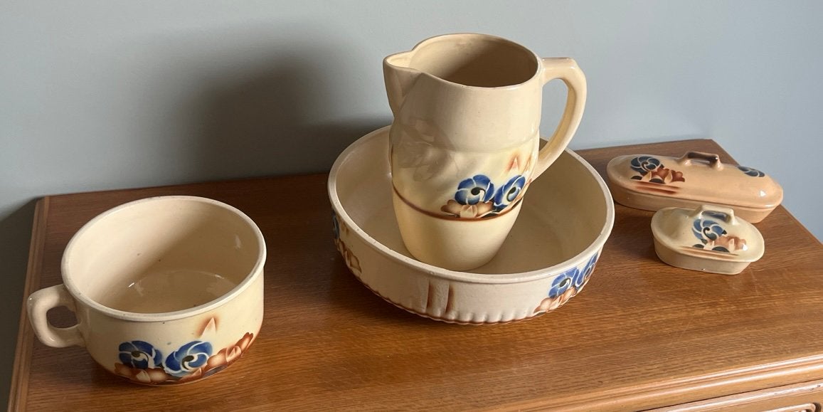 Complete antieke Art Deco lampetset / toiletset – 5-delig, Antiek en Kunst, Ophalen
