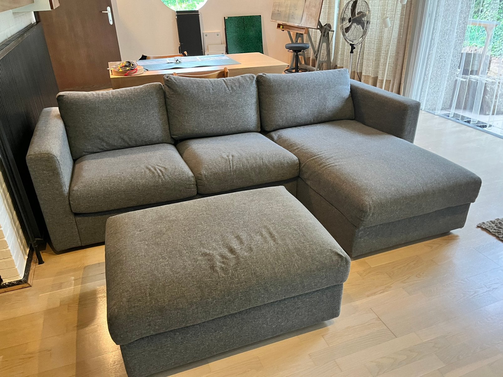 ZETEL MET CHAISE LONGUE EN POEF. (IKEA), Ophalen, Gebruikt, Stof