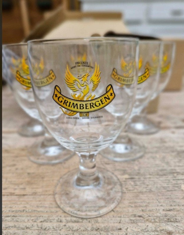 6 GRIMBERGEN GLAZEN - NOOIT GEBRUIKT NOG IN DOOS - FENIKS, Ophalen of Verzenden, Nieuw, Bierglas