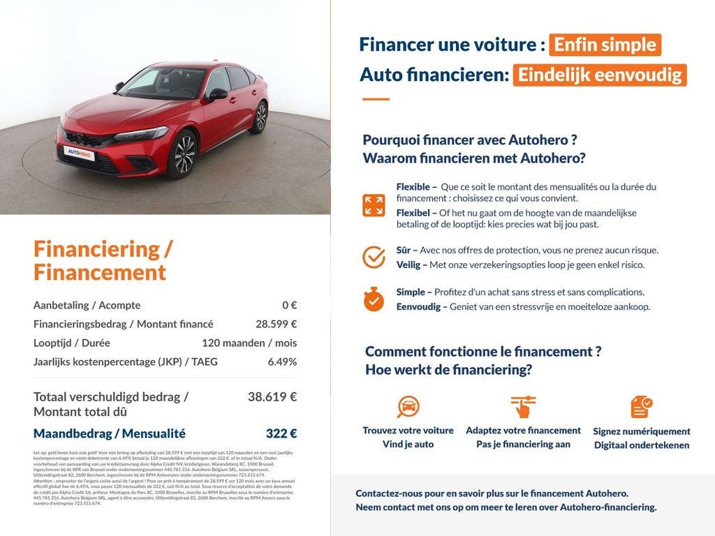 Honda Civic 2.0 e:HEV Elegance (bj 2025, automaat), Auto's, Honda, Stof, 5 deurs, Hybride Elektrisch/Benzine, Te koop