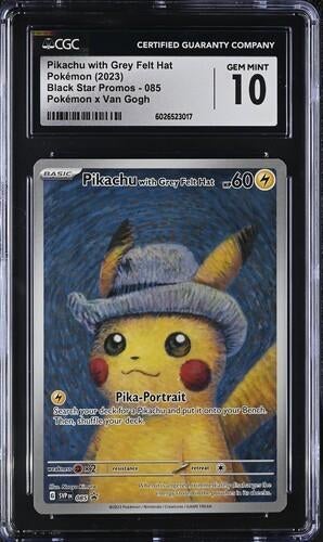Pikachu met grijze vilthoed (Van Gogh) CGC 10, Ophalen of Verzenden, Nieuw, Sleeves of Kaarthoesjes
